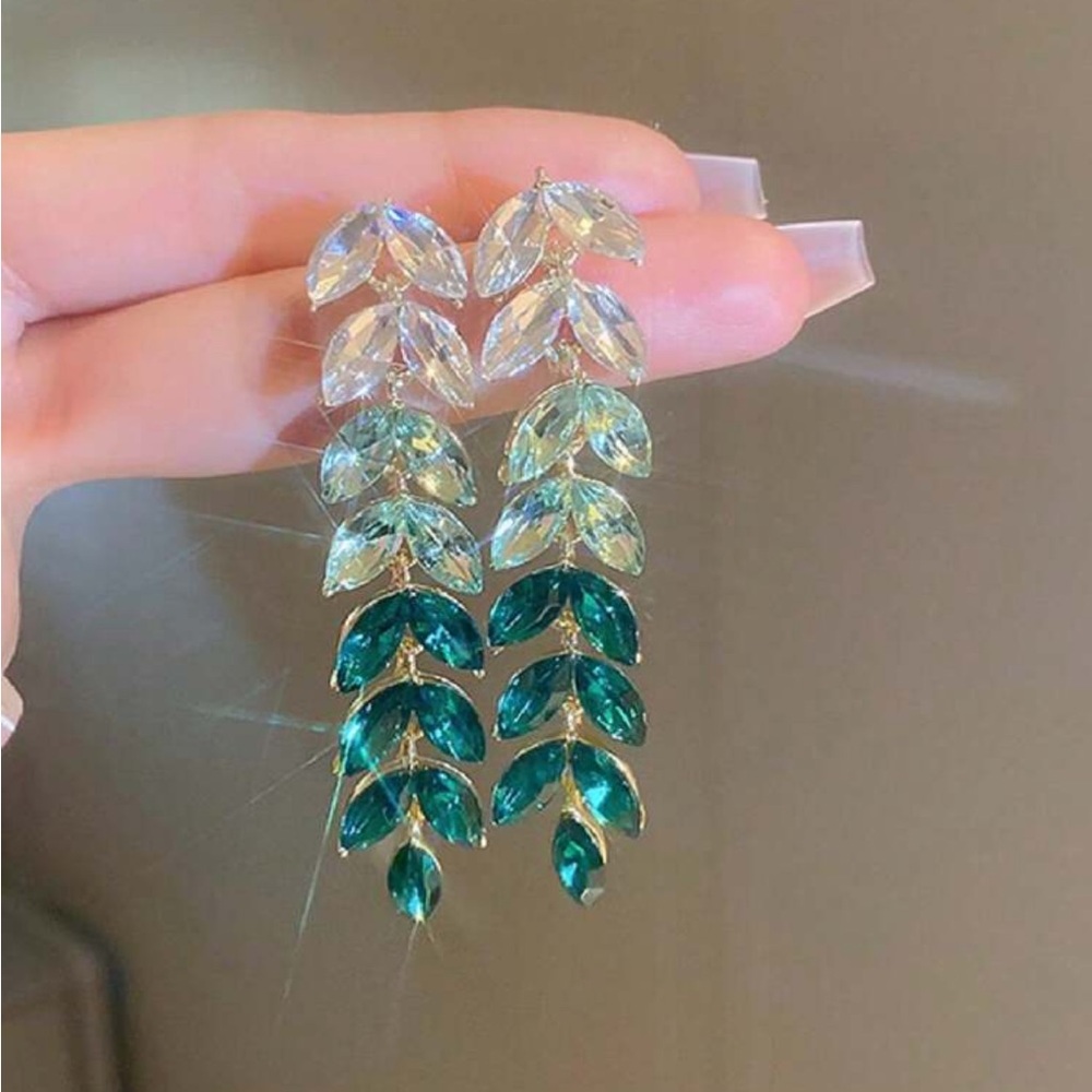Elegant Crystal Leaf Drop Earrings